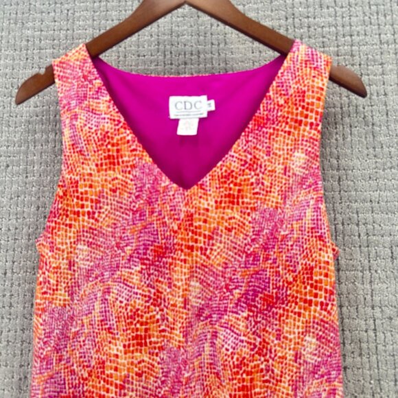 CDC Caren Desiree Company Maxi Dress 14 Orange Pink Sleeveless Lined Abstract - Picture 3 of 11